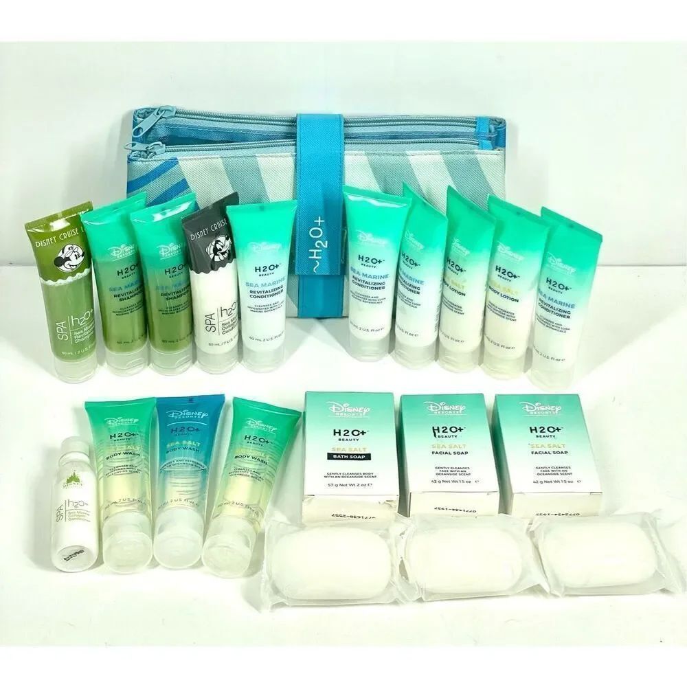 H20+ Disney 18 PC Lot Sea Salt Shampoo Conditioner Body Wash Lotion Soap Case